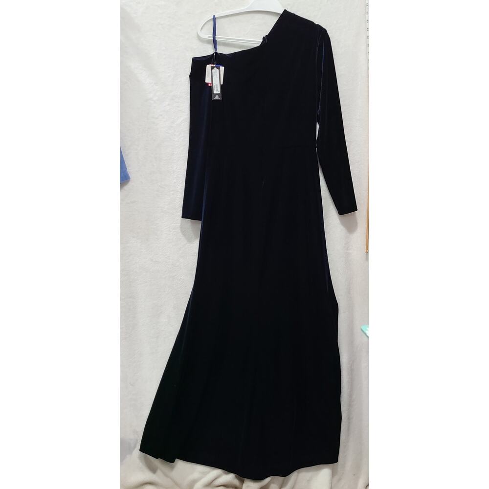 NWT Betsy & Adam Annette Velvet Drop Shoulder Evening Dress Size 14W Navy Velvet - Picture 3 of 9